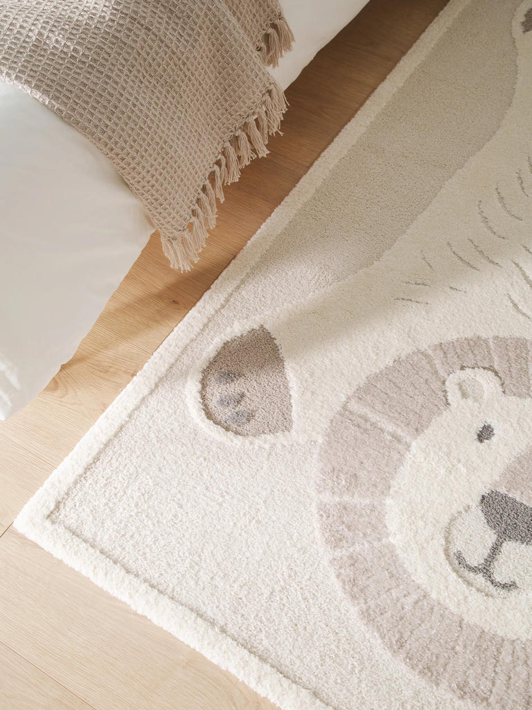 Tapis scandinave motif animal lion enfant crème et beige 80x150 cm
