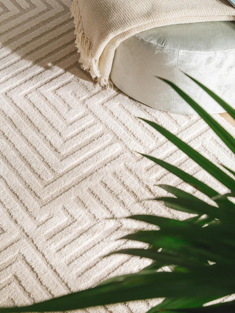 Tapis moderne motif labyrinthe épais crème et beige 240x340 cm