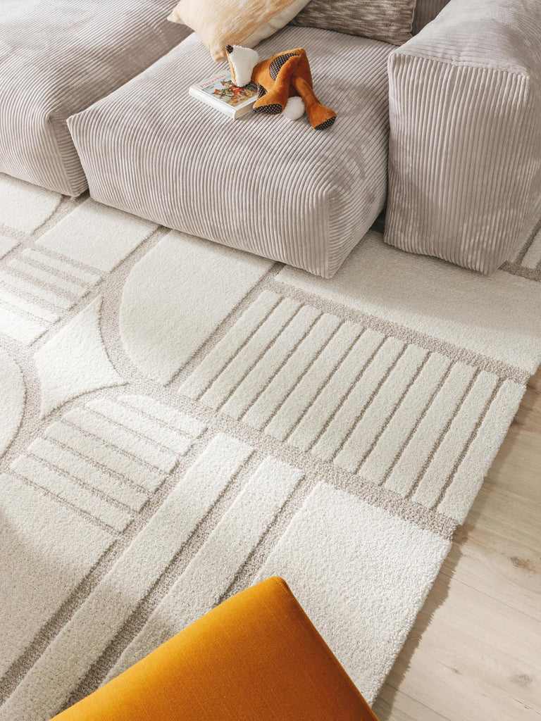 Tapis moderne motif pavage crème 200x290 cm