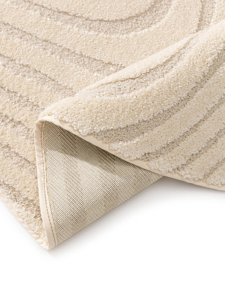 Tapis contemporain vague rainure rond crème 200 cm de diamètre