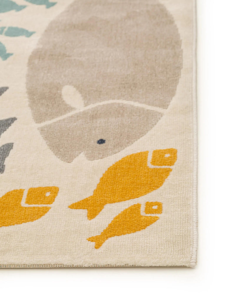 Tapis moderne motif marin enfant beige bleu et orange 120x170 cm