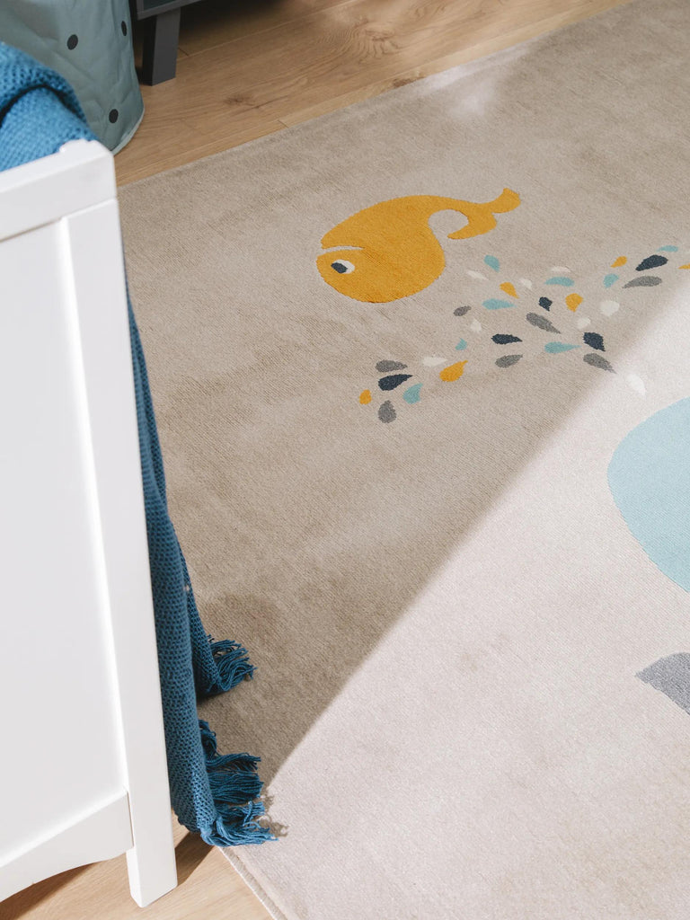 Tapis moderne motif animal poissons enfant beige 160x230 cm