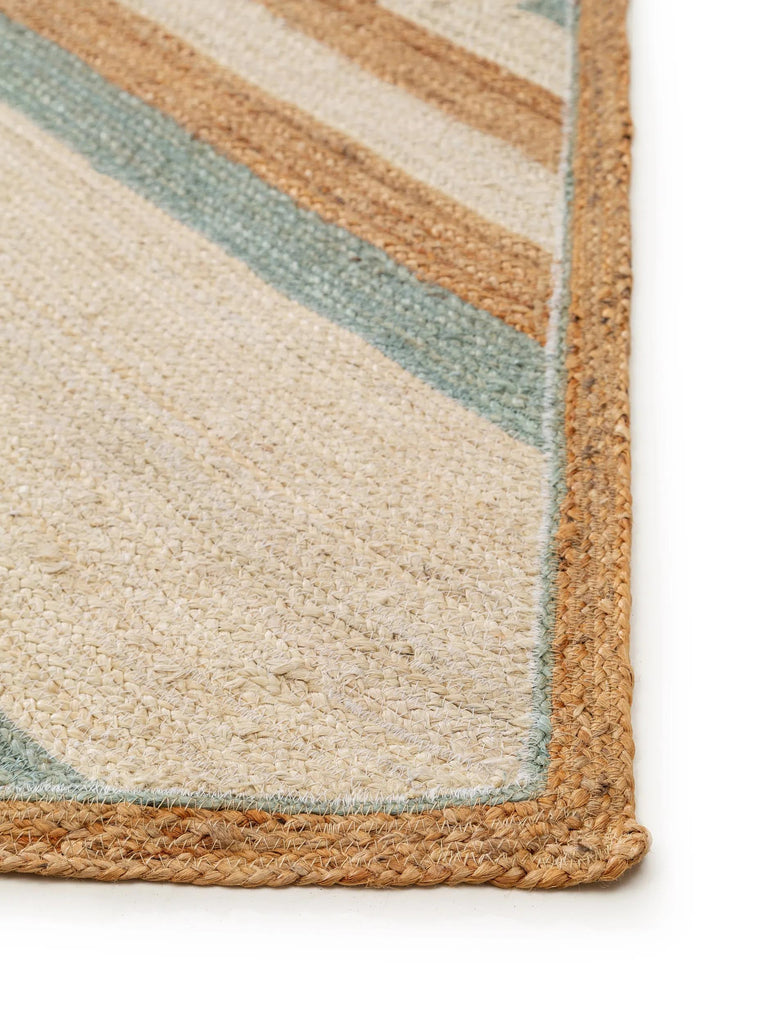 Tapis géométrique motif ethnique enfant beige et vert menthe en jute 160x230 cm