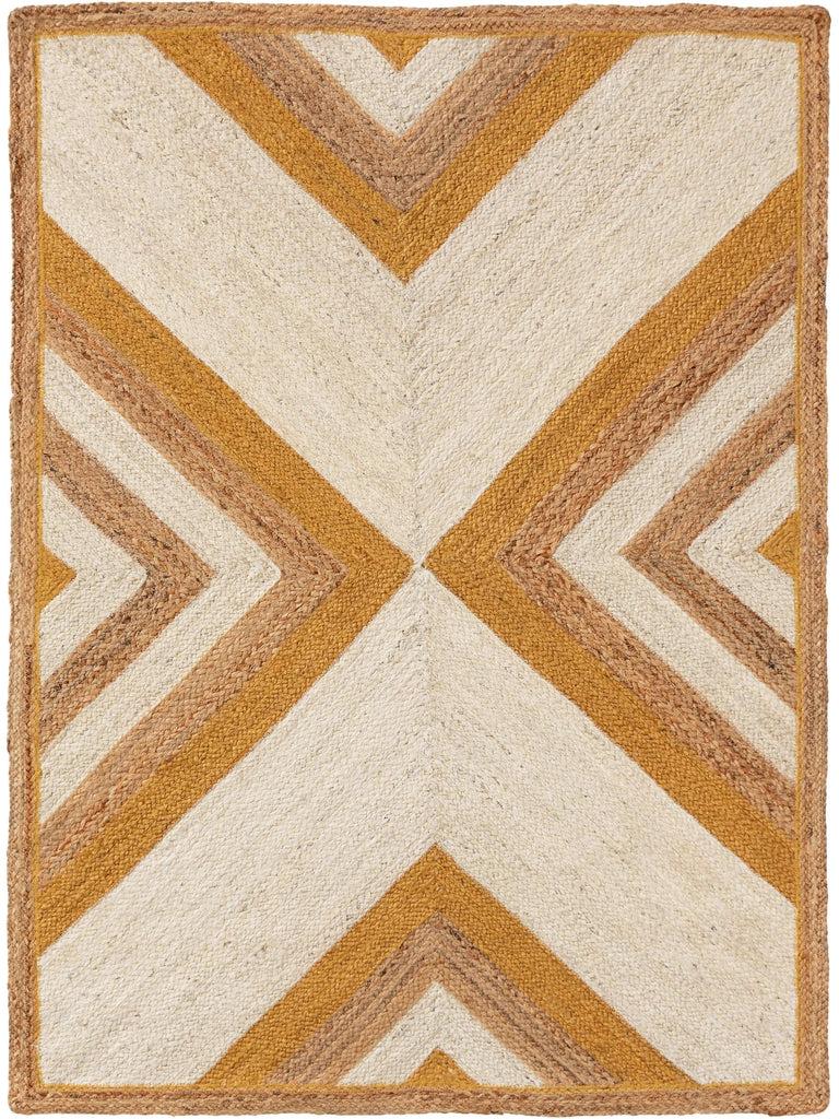Tapis géométrique motif ethnique enfant orange et beige en jute 160x230 cm