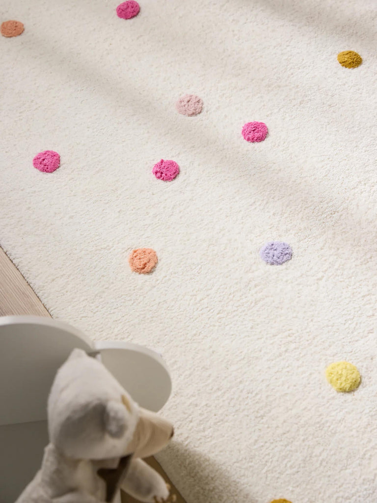 Tapis scandinave à poids avec franges enfant beige et rose en coton 80x120 cm