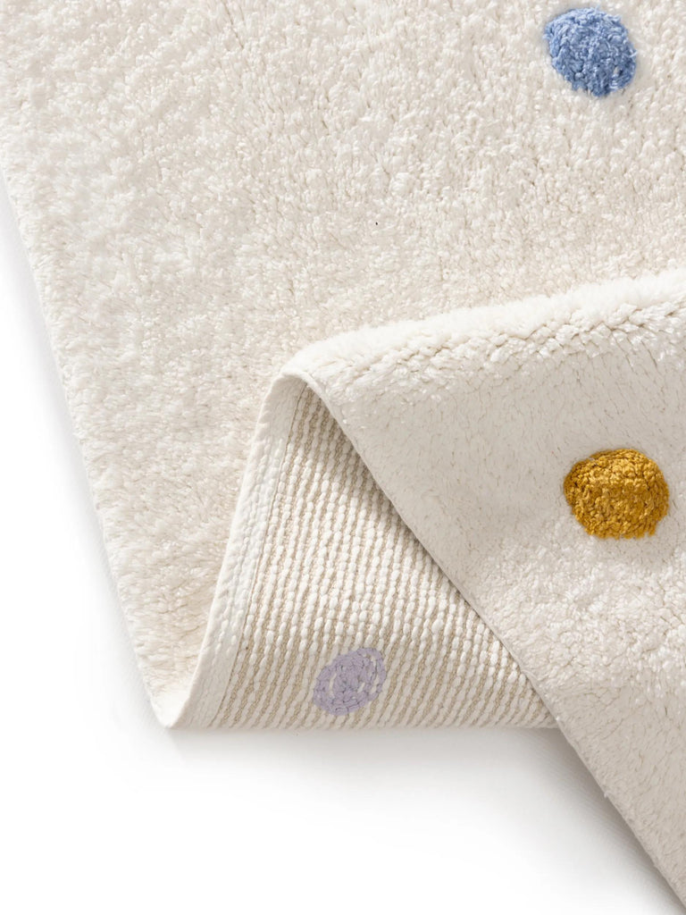 Tapis scandinave à poids avec franges enfant blanc et bleu en coton 80x120 cm