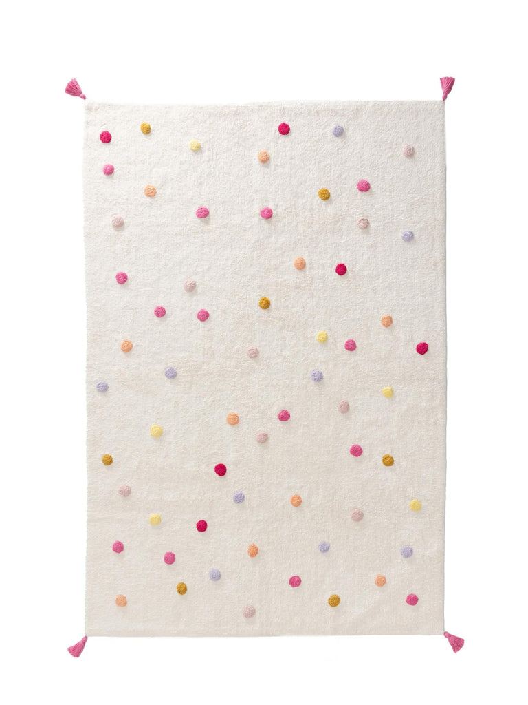 Tapis scandinave à poids avec franges enfant beige et rose en coton 120x170 cm
