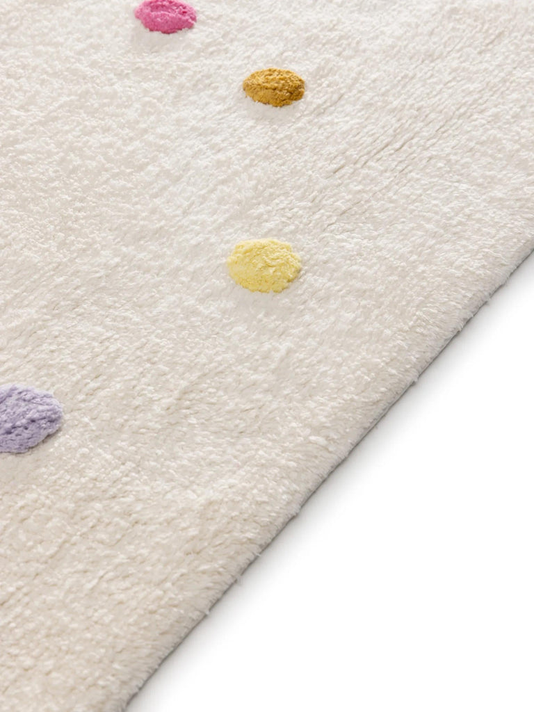 Tapis scandinave à poids avec franges enfant beige et rose en coton 80x120 cm