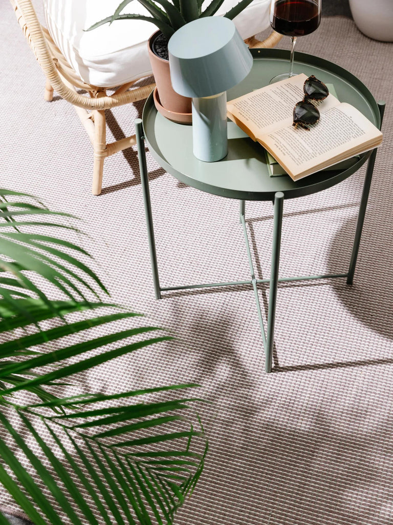 Tapis scandinave tressage géométrique beige et marron d'intérieur et d'extérieur 200x300 cm