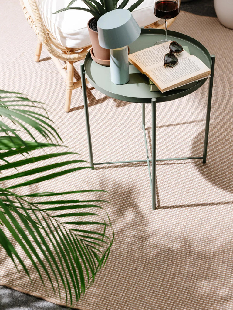 Tapis scandinave tressage géométrique beige et bleu d'intérieur et d'extérieur 200x300 cm