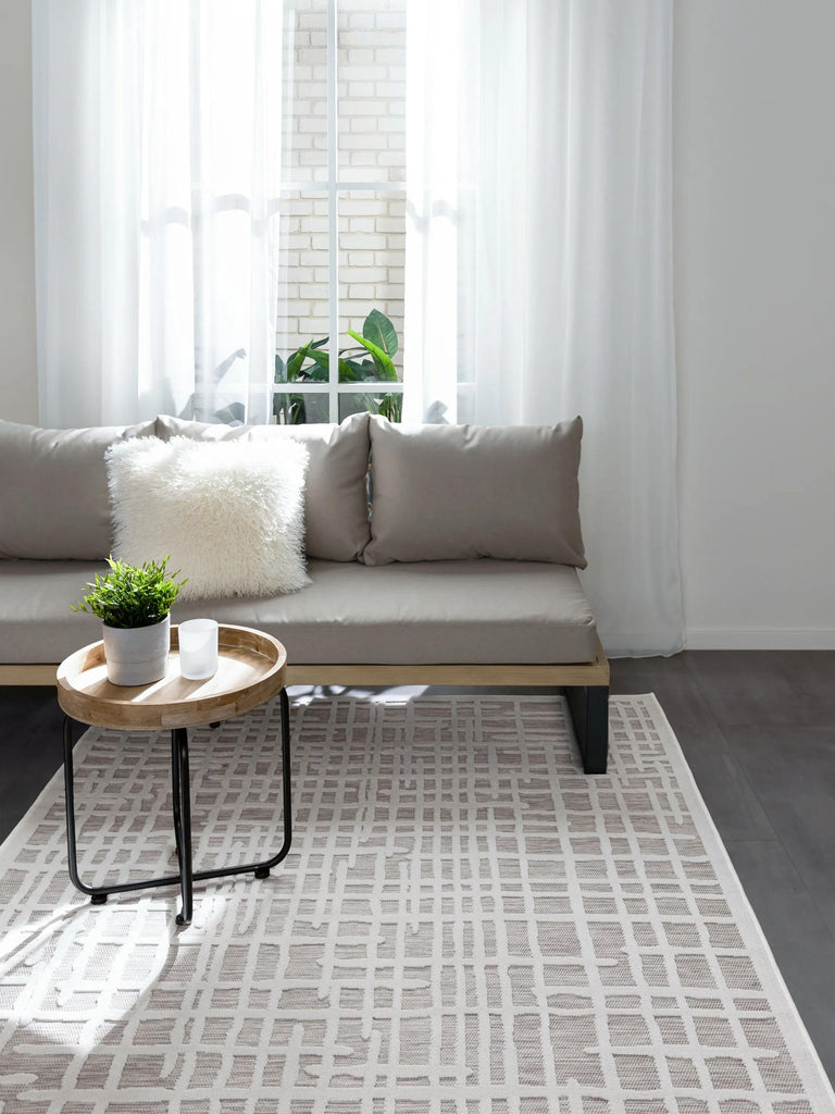 Tapis contemporain abstrait greige d'intérieur et d'extérieur 120x170 cm