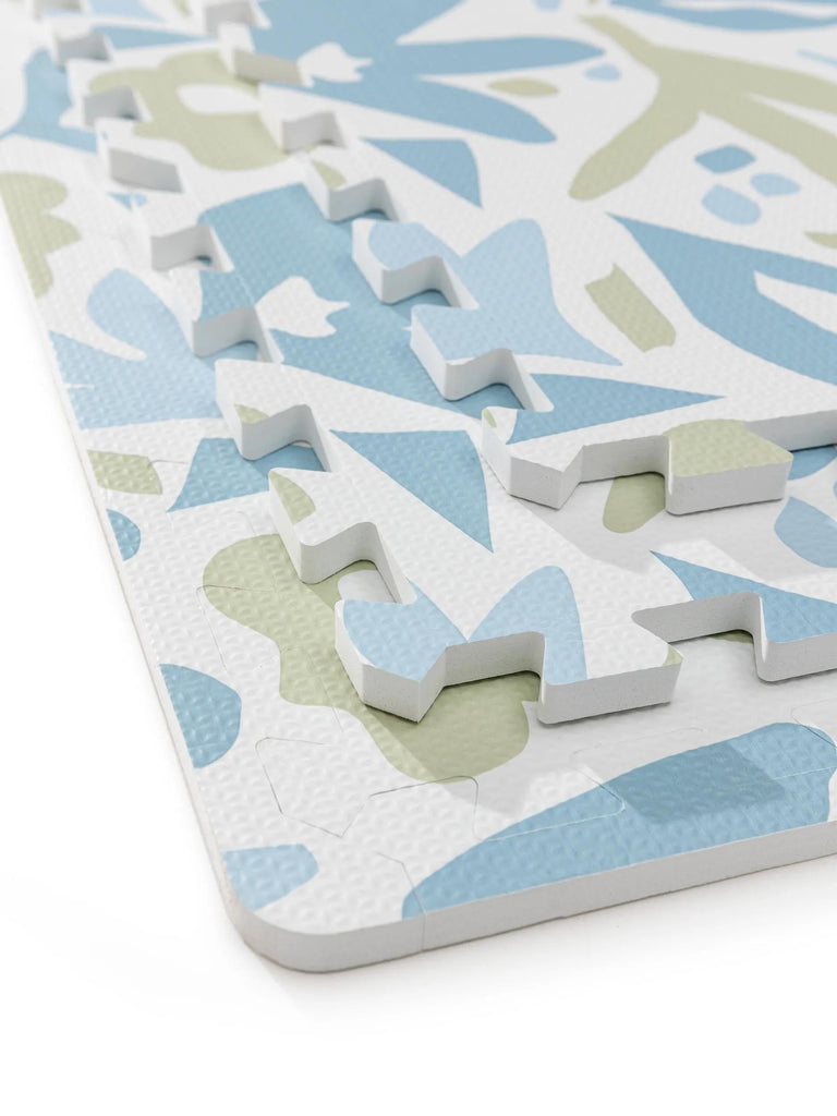 Tapis enfant motif fleur de jeux puzzle bleu et vert 120x180 cm