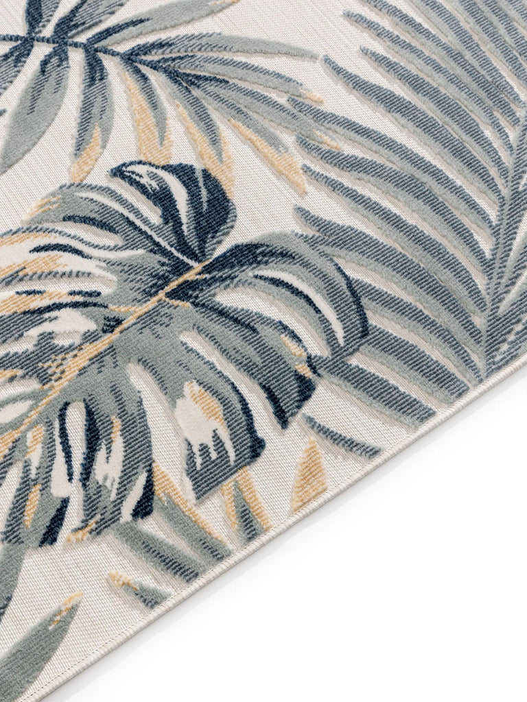 Tapis moderne motif floral palmier gris et bleu d'intérieur et d'extérieur 80x150 cm