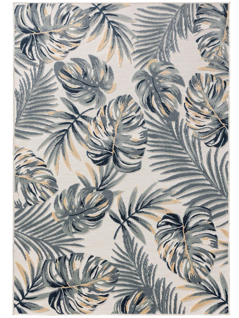 Tapis moderne motif floral palmier gris et bleu d'intérieur et d'extérieur 200x300 cm