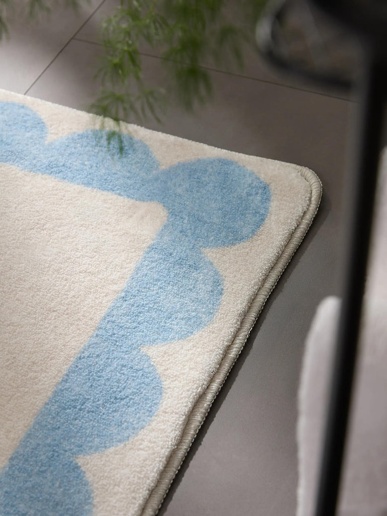 Tapis moderne encadrement retro de bain beige et bleu 80x150 cm