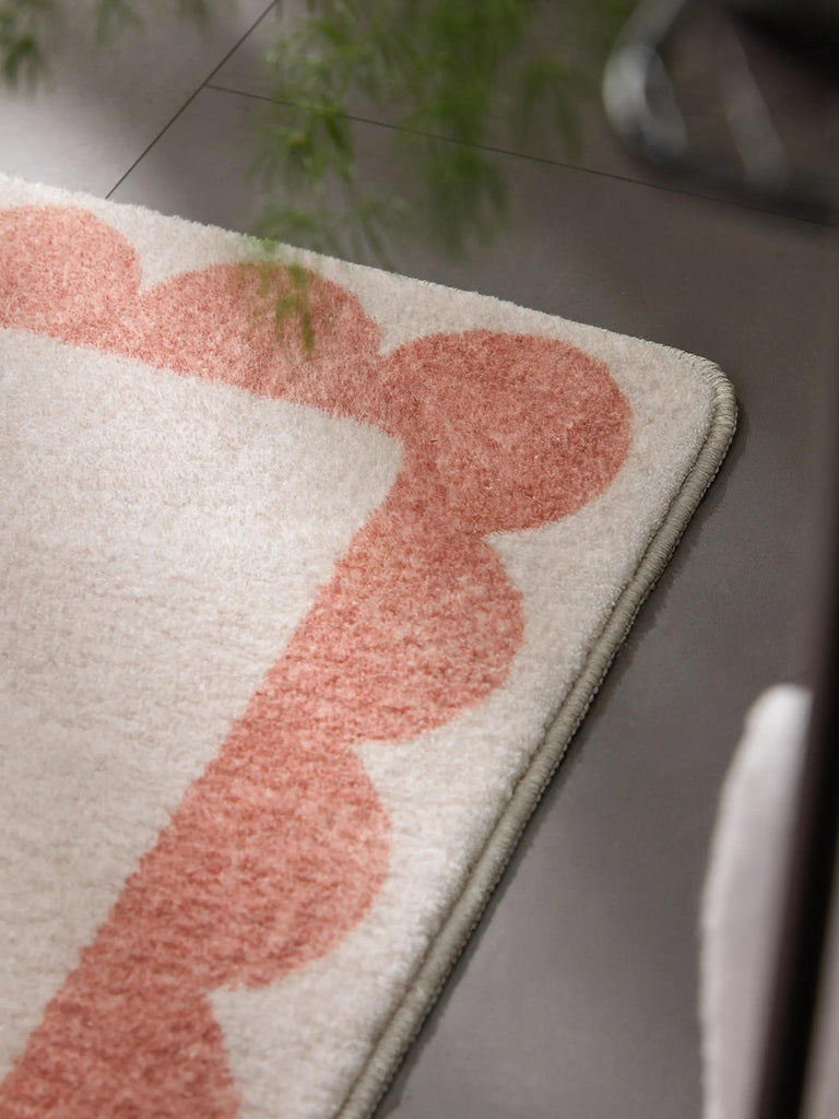 Tapis moderne encadrement retro de bain beige et orange 60x120 cm