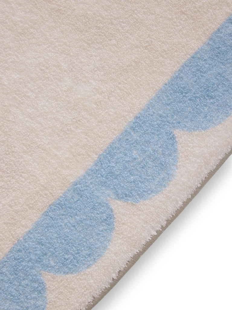 Tapis moderne encadrement retro de bain beige et bleu 80x150 cm