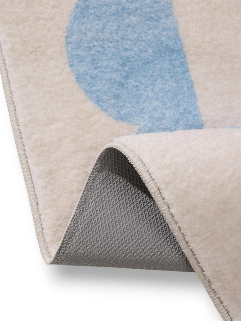 Tapis moderne encadrement retro beige et bleu 250x350 cm