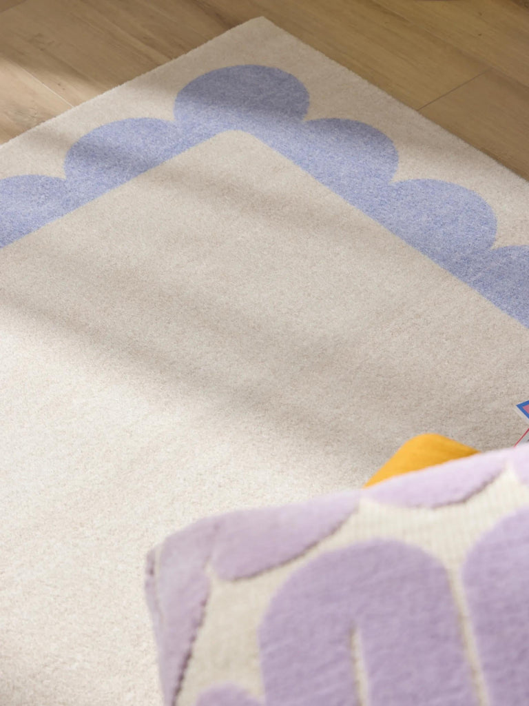 Tapis moderne encadrement retro beige et violet 200x300 cm