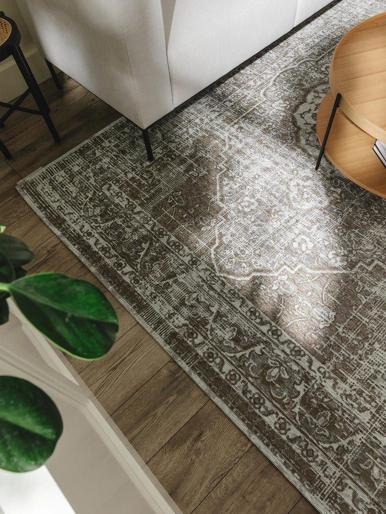 Tapis vintage oriental teintes de gris 80x165 cm