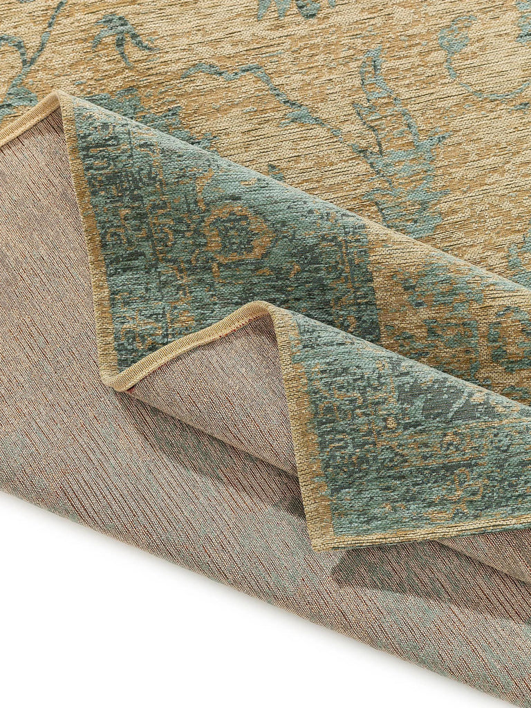 Tapis vintage motif floral beige et vieux bleu 100x160 cm