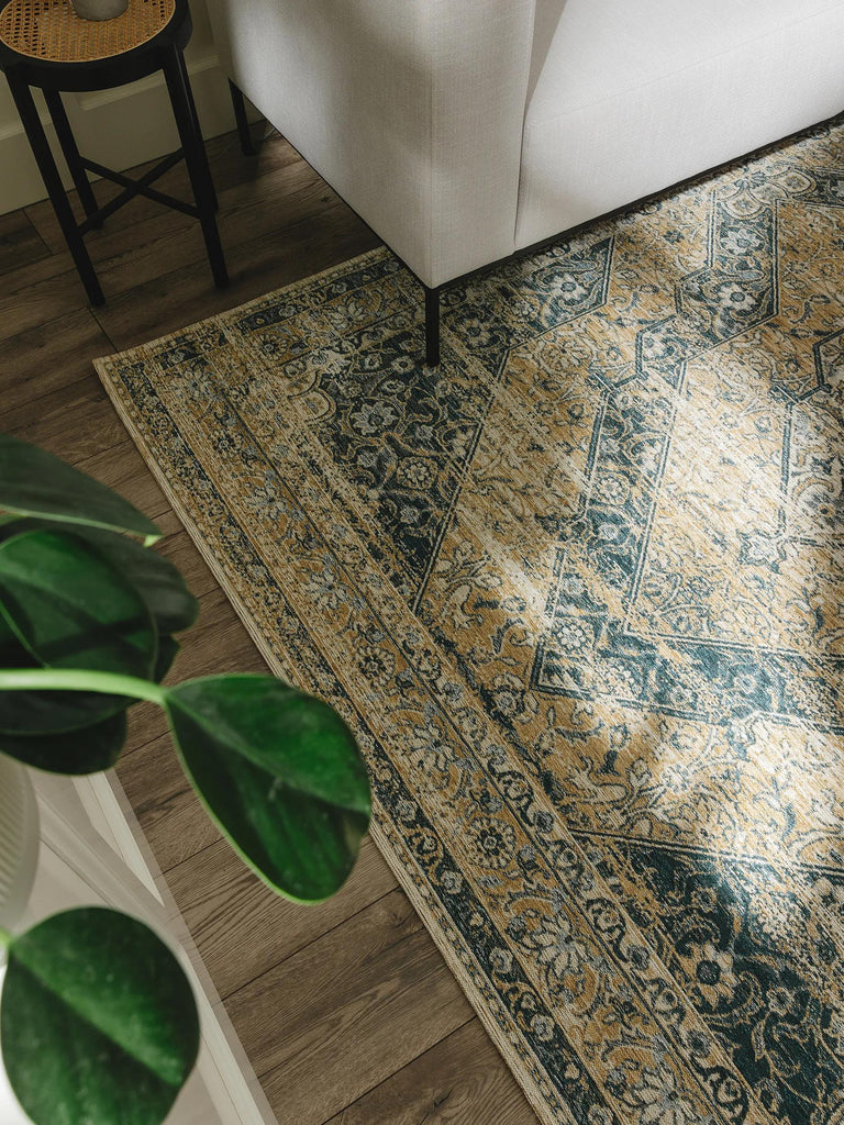 Tapis vintage oriental ocre et vert 200x285 cm