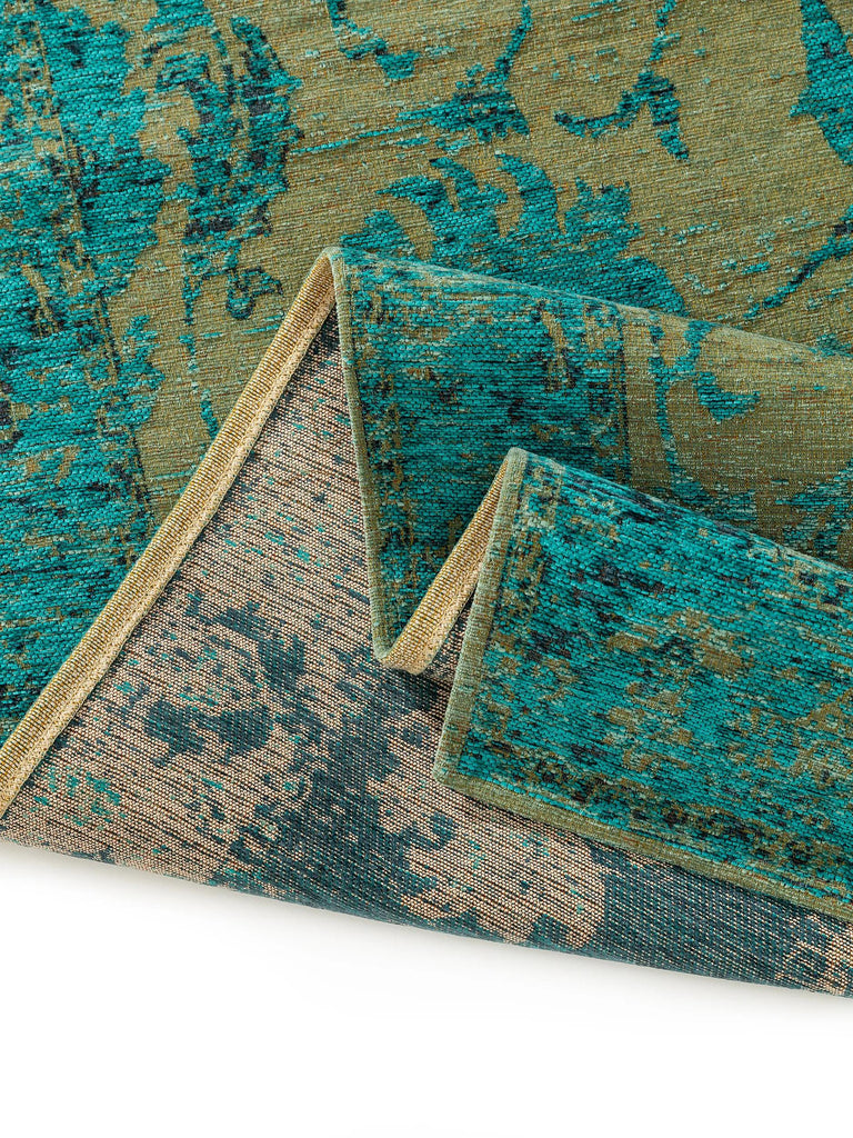 Tapis vintage motif floral de couloir turquoise et vert 80x250 cm