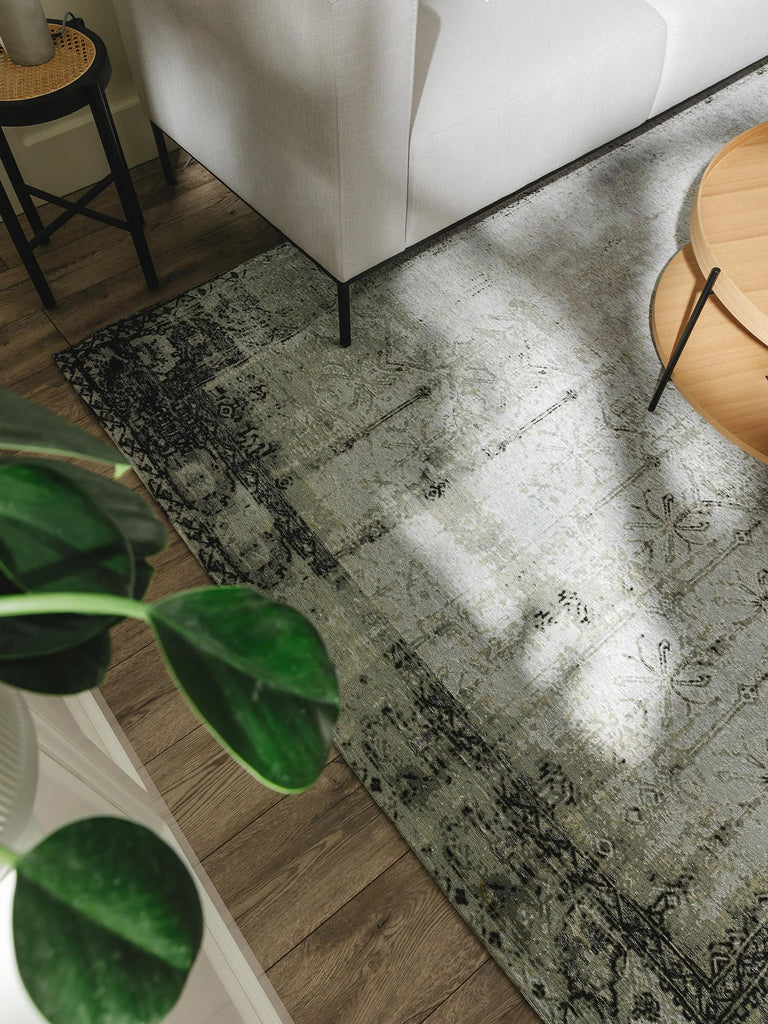 Tapis vintage oriental vert et gris 80x165 cm