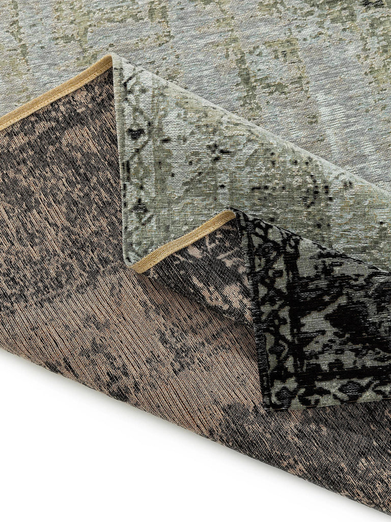 Tapis vintage oriental vert et gris 80x165 cm