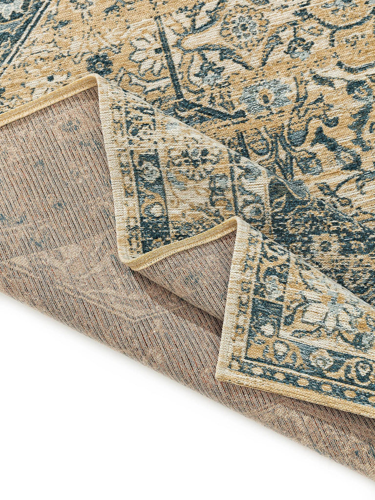 Tapis vintage oriental ocre et vert 80x165 cm