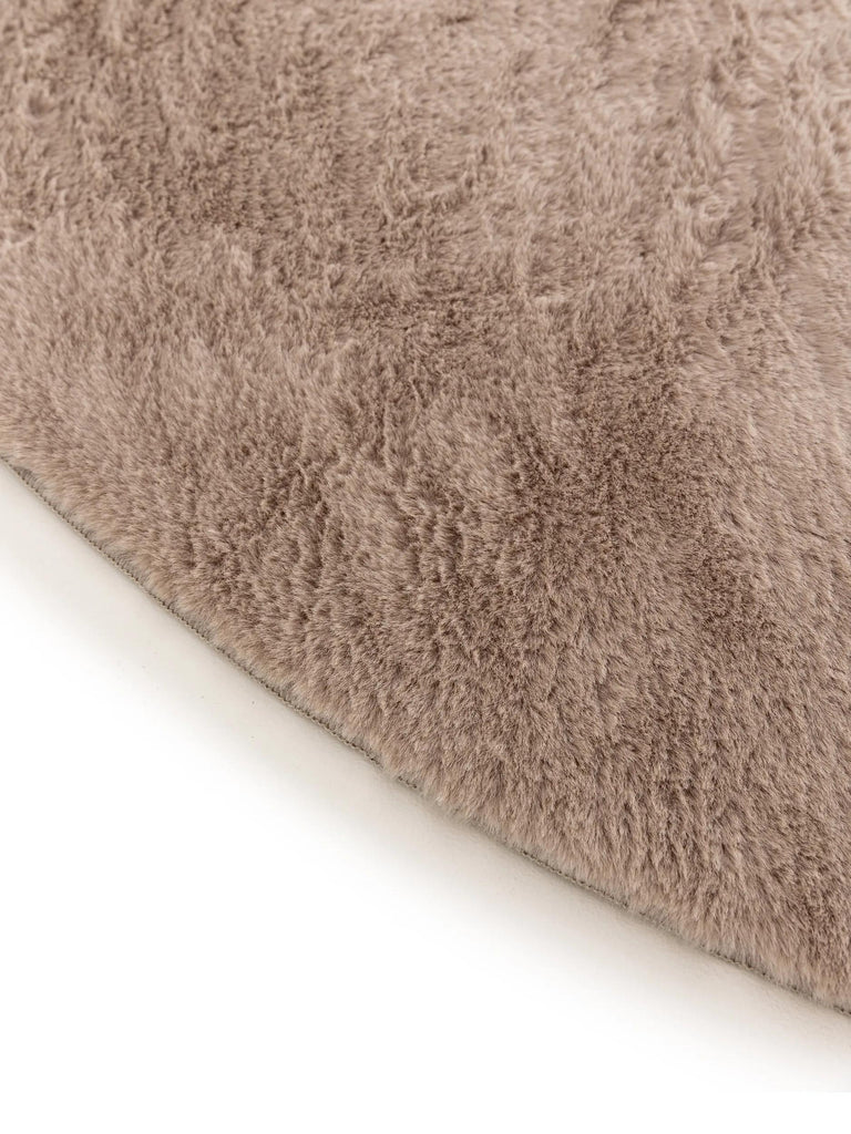 Tapis moderne fausse fourrure rond taupe 80 cm de diamètre