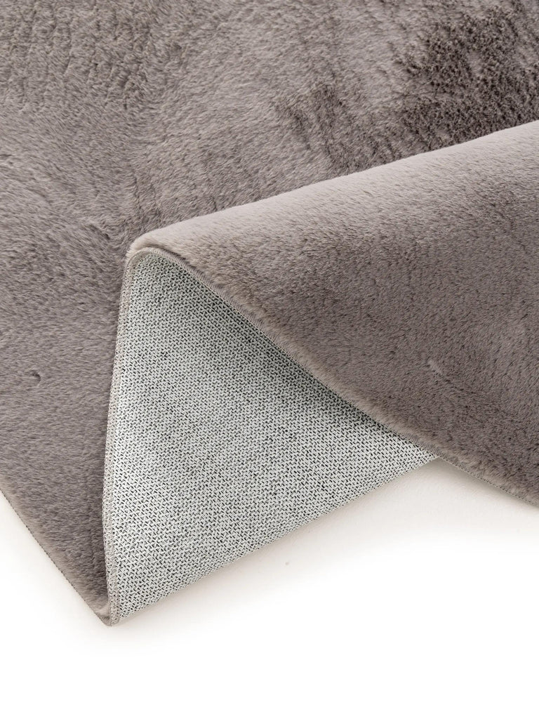 Tapis moderne fausse fourrure rond gris 80 cm de diamètre