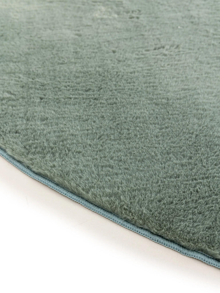Tapis moderne fausse fourrure rond vert d'eau 80 cm de diamètre