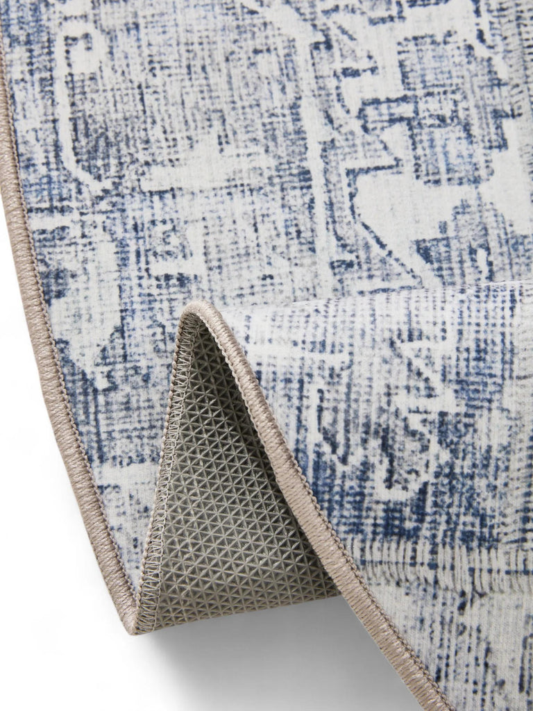 Tapis patchwork vintage rond bleu lavable 120 cm de diamètre