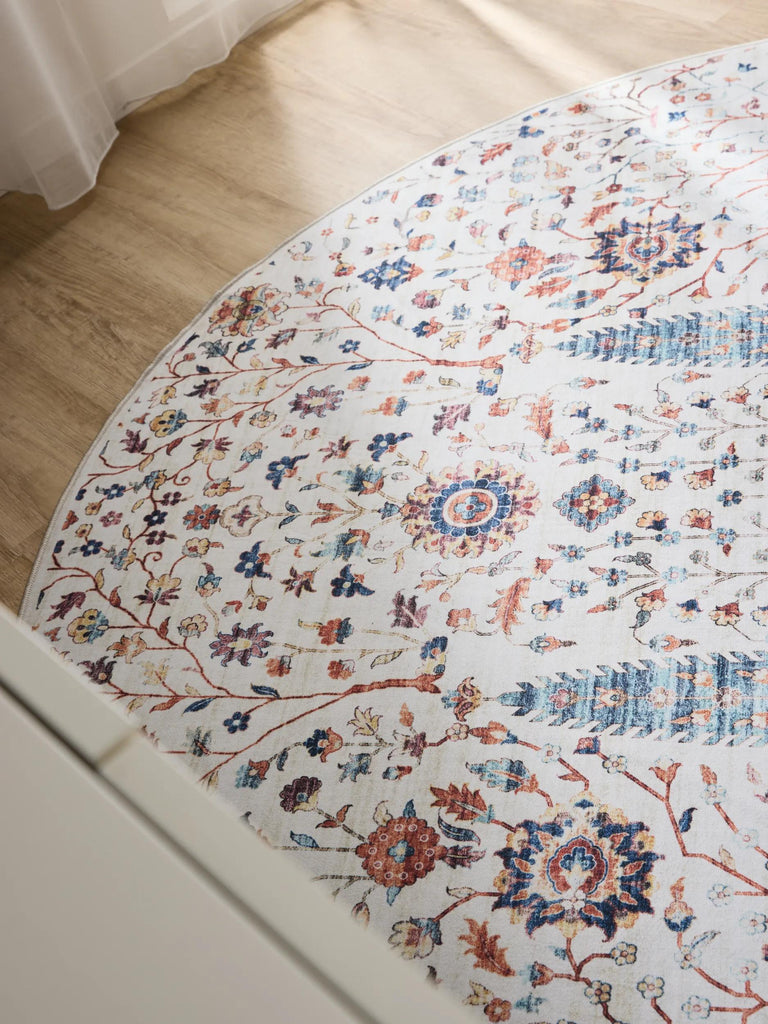 Tapis à fleurs rond multicolore lavable 160 cm de diamètre