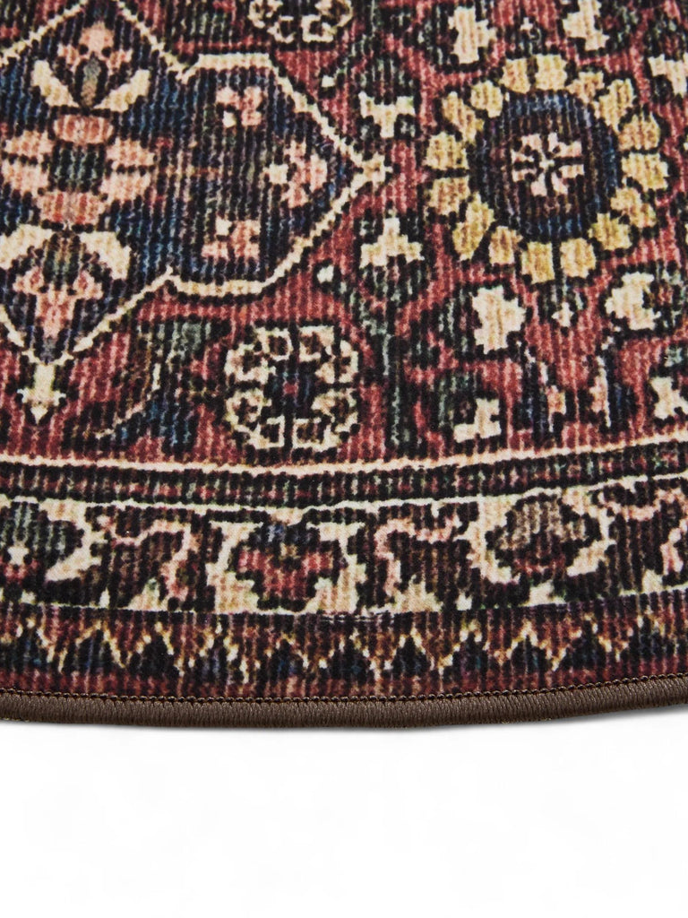 Tapis oriental motif ethnique rond multicolore lavable 120 cm de diamètre