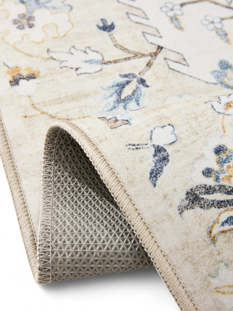 Tapis à fleurs beige lavable 160x230 cm