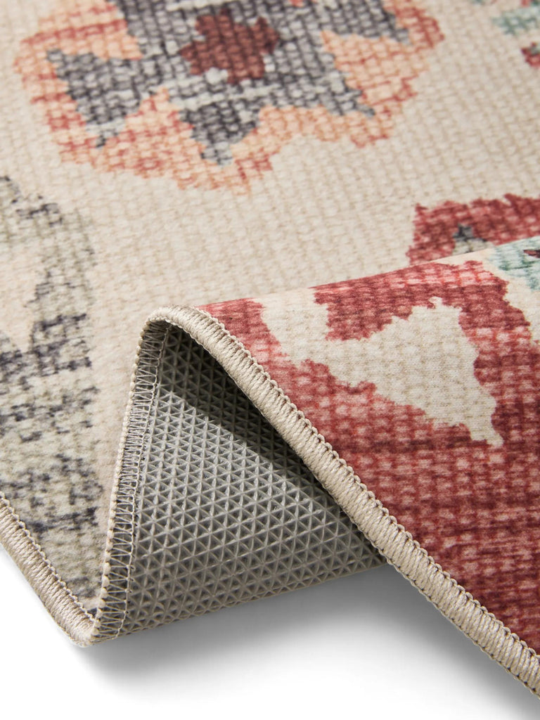 Tapis ethnique tons clairs rond multicolore lavable 160 cm de diamètre