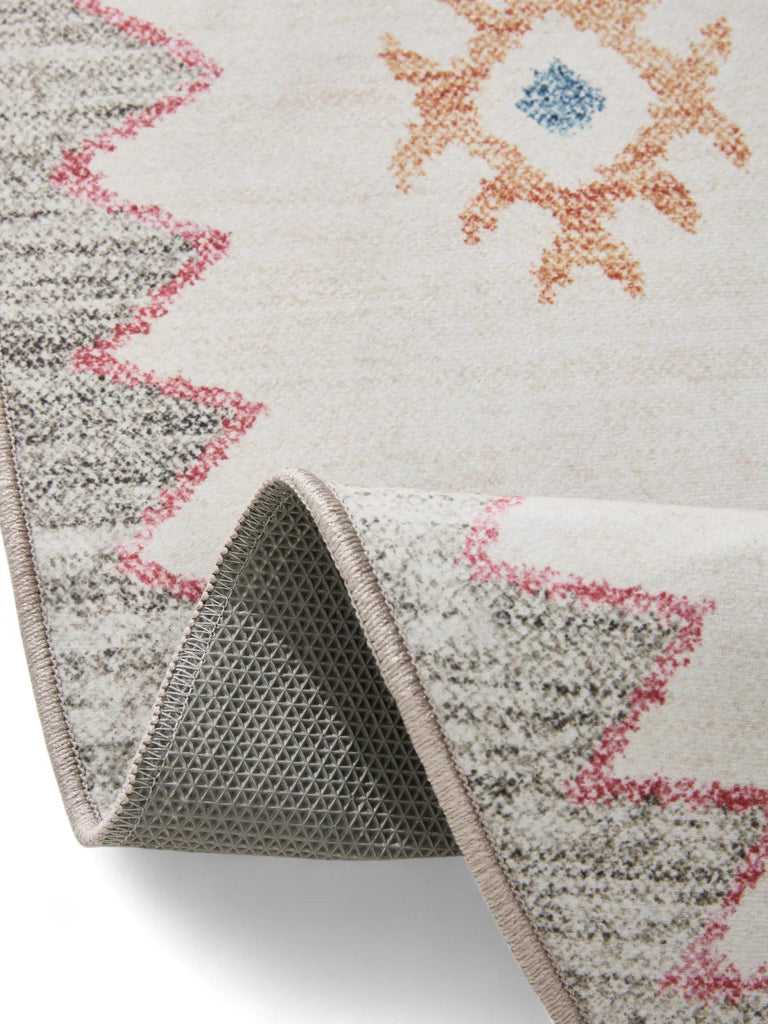 Tapis ethnique inspiration berbère rond multicolore lavable 160 cm de diamètre