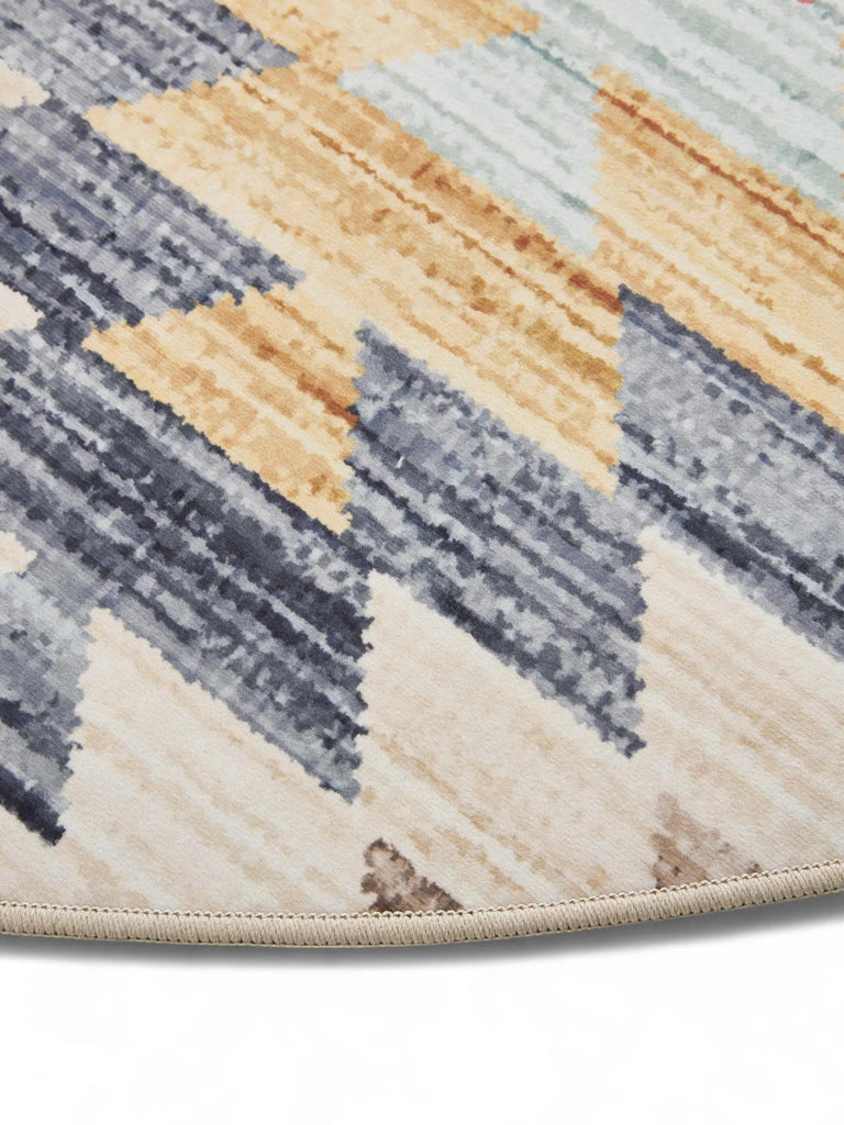 Tapis ethnique motif géométrique rond multicolore lavable 160 cm de diamètre