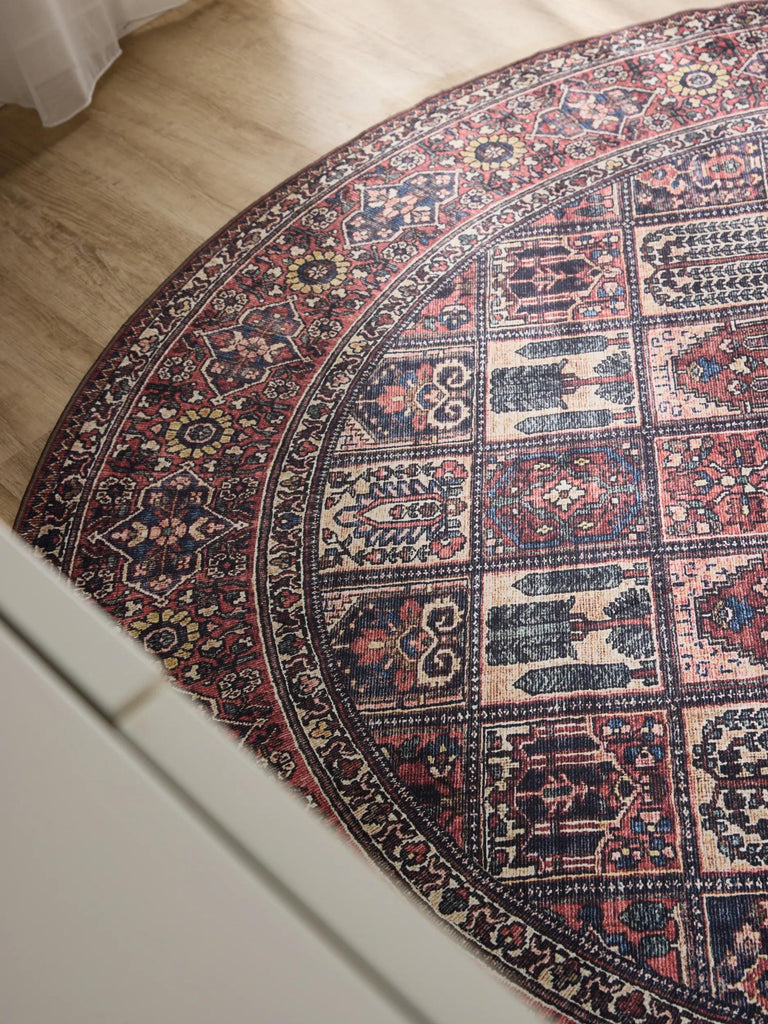Tapis oriental motif ethnique rond multicolore lavable 120 cm de diamètre