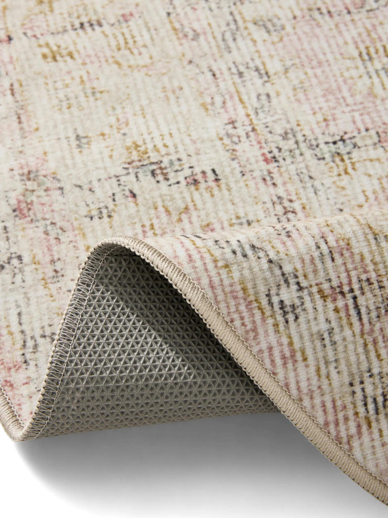 Tapis vintage effet usé rond beige lavable 120 cm de diamètre