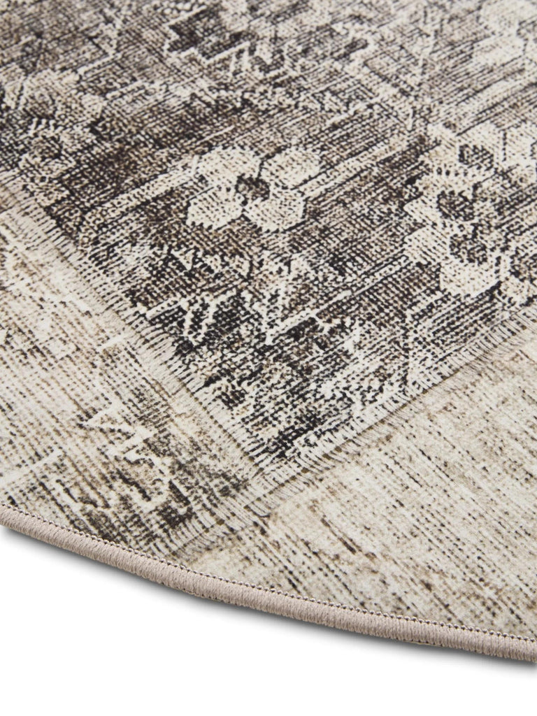 Tapis patchwork vintage rond gris lavable 120 cm de diamètre