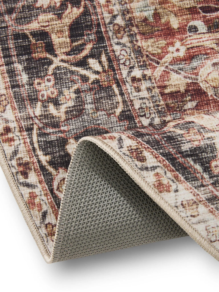 Tapis oriental vintage rond marron lavable 160 cm de diamètre