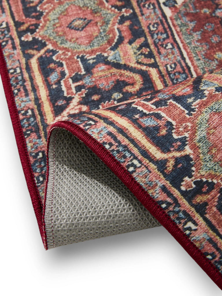 Tapis oriental de couloir multicolore tons rouges lavable 80x240 cm