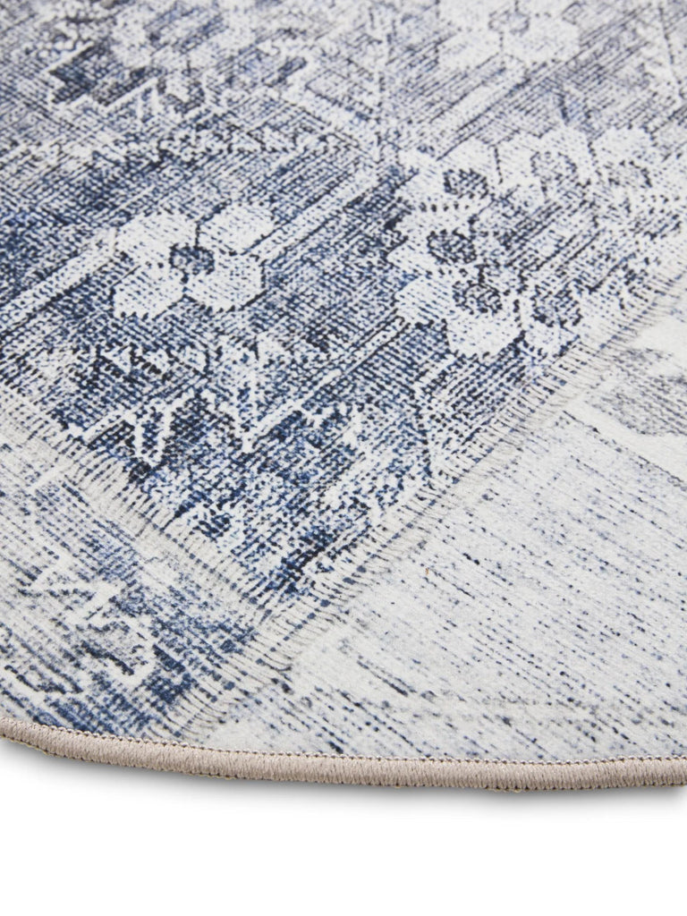 Tapis patchwork vintage rond bleu lavable 120 cm de diamètre