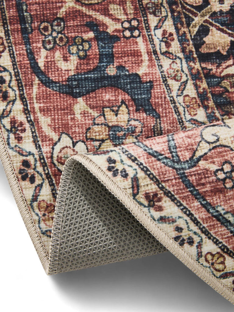 Tapis oriental vintage rond noir et marron lavable 120 cm de diamètre