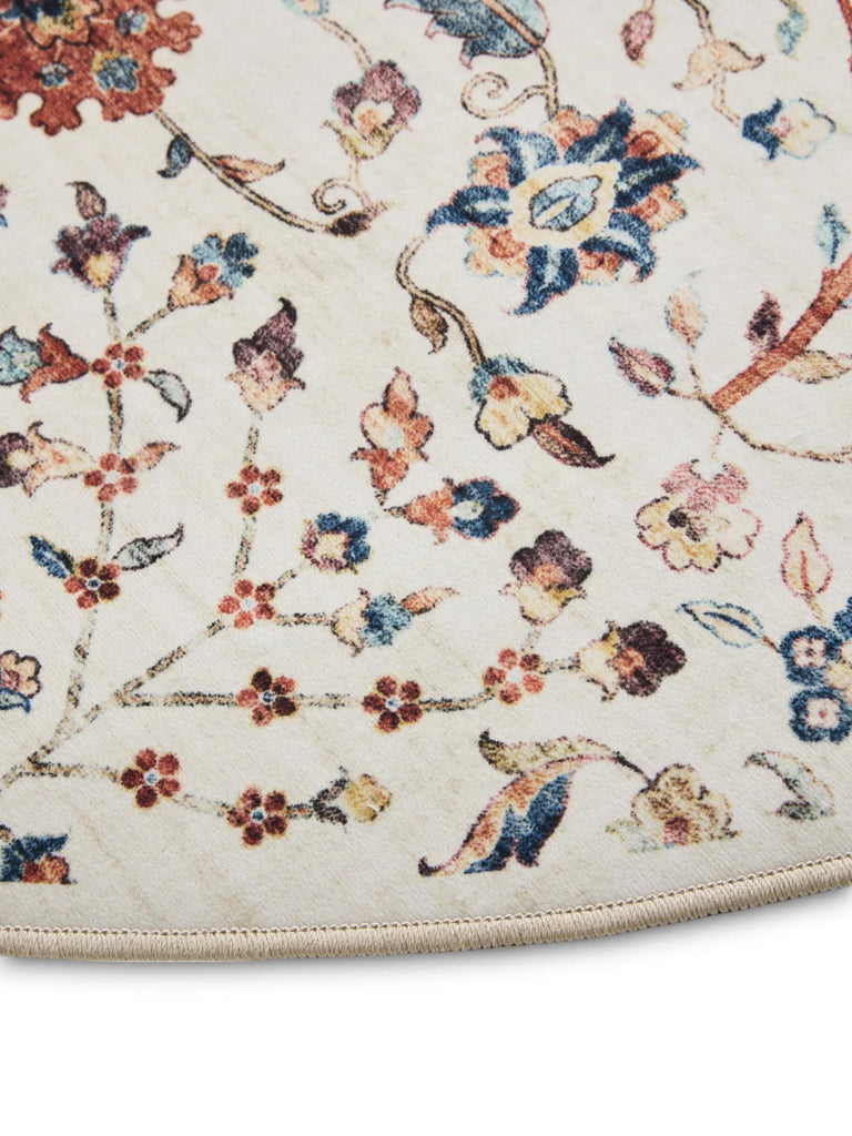 Tapis à fleurs rond multicolore lavable 160 cm de diamètre