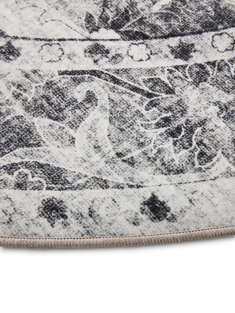 Tapis oriental vintage rond gris lavable 160 cm de diamètre