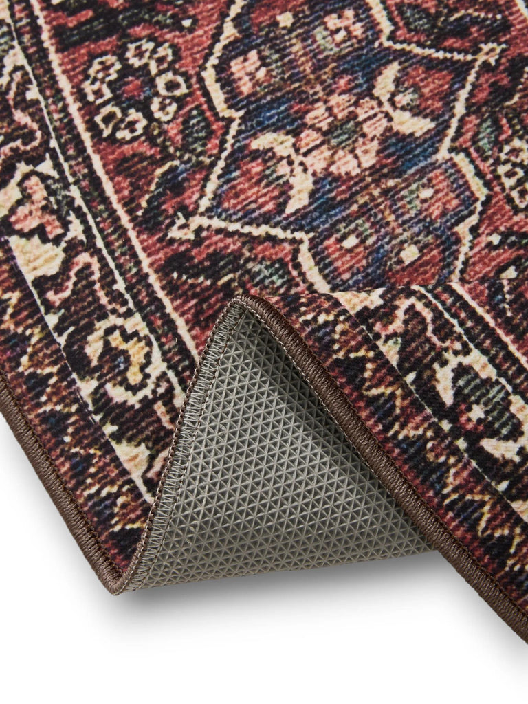 Tapis oriental motif ethnique rond multicolore lavable 120 cm de diamètre